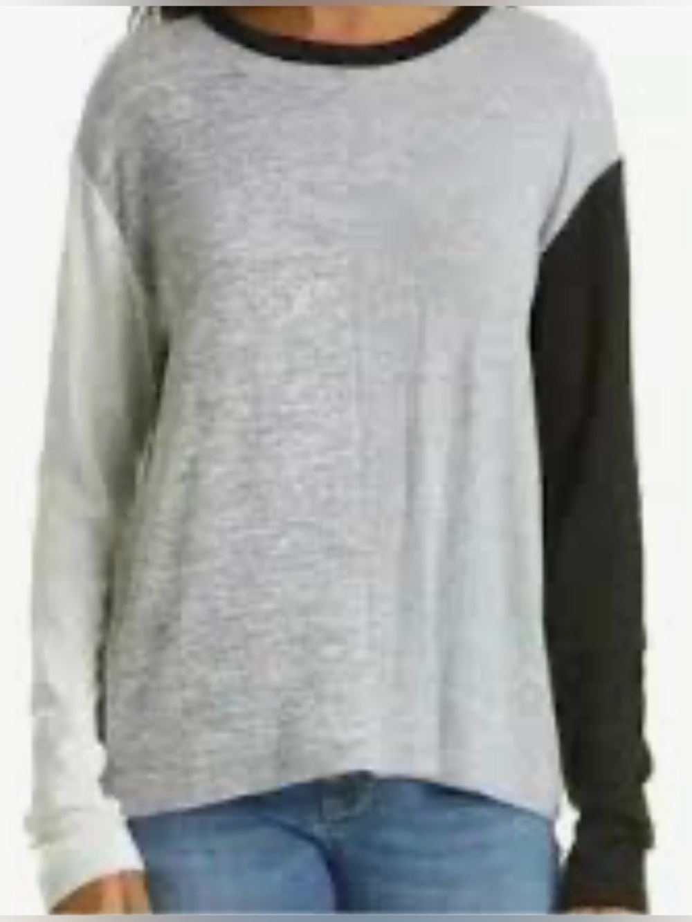 rag & bone Two-Tone Gray and Black Colorblock Long Sleeve Tee - Size S